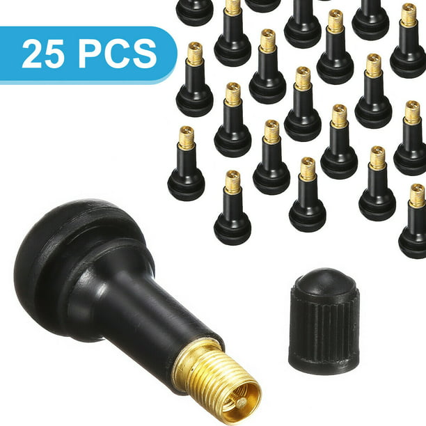 Snap In Black Rubber Tire Valve Stems 1-1/4" Most Common Size TR413 Set of 25 